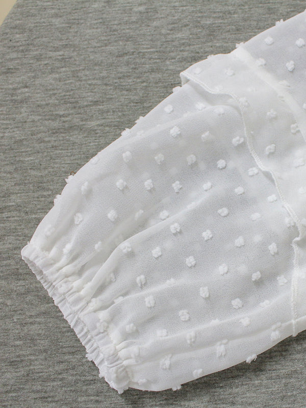 Women's chiffon jacquard polka dot shirred long-sleeved shirt skirt two-piece set
